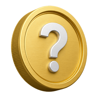 Auf der FAQ-Seite eine dekorative 3D-Goldmünze mit einem Fragezeichen